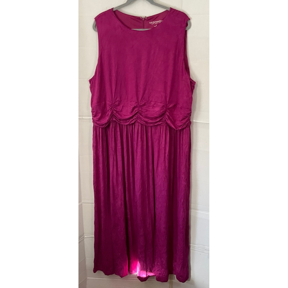 Soft Surroundings Magenta Ruched Waist Maxi Dress Plus Size 3X Sleeveless